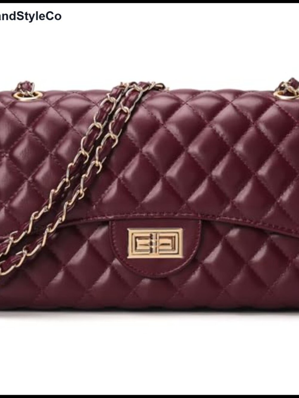 Quilted Vegan Leather Crossbody Bag Chain Strap Twist Lock Purse